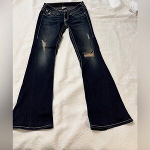 True Religion Women's Dark Indigo Bootcut Jeans with White Stitching